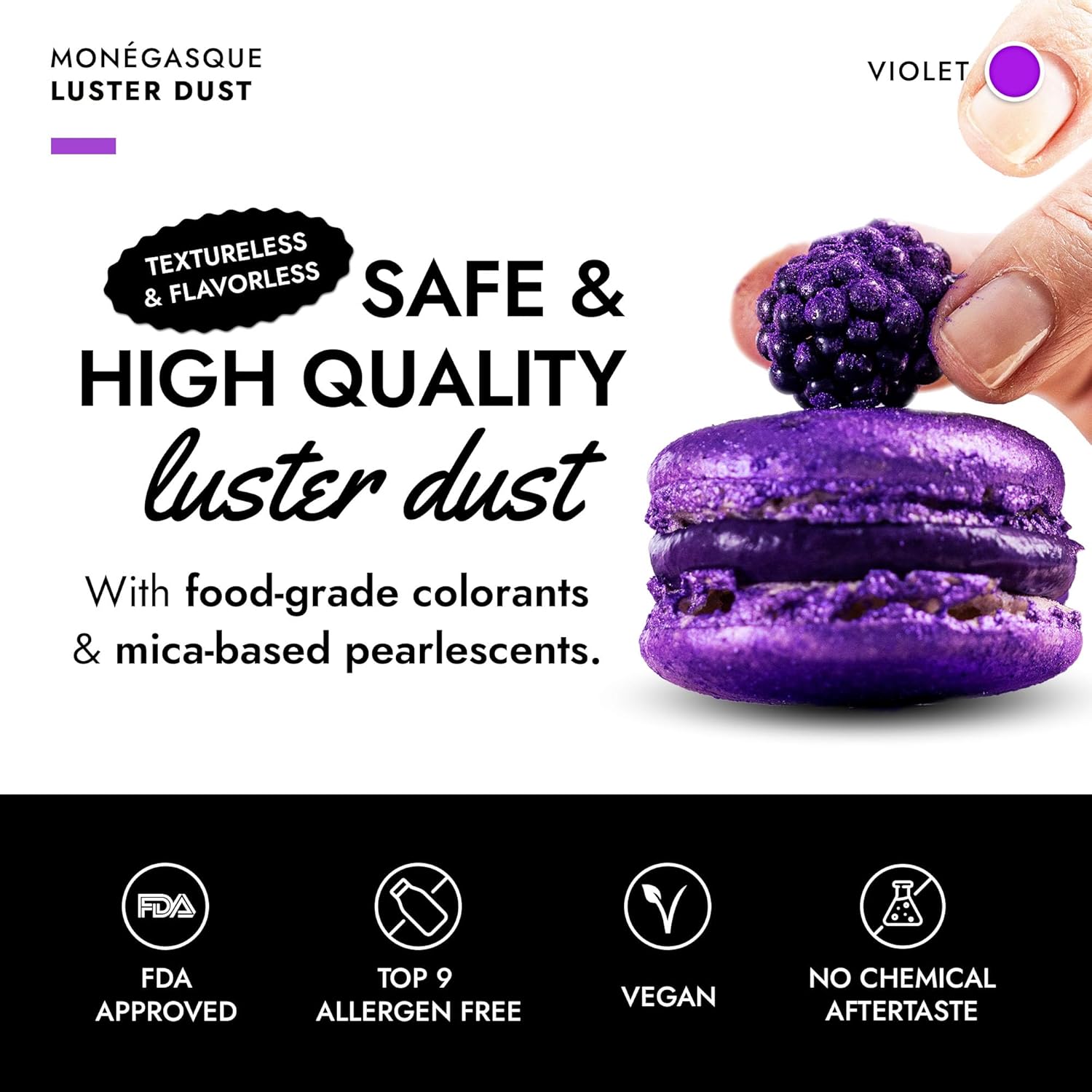 MONÉGASQUE Purple Edible Glitter for Drinks 7g – Violet Edible Glitter for Cakes & Cocktails – Purple Luster Dust for Cake Decorations Spray Sprinkles – Halloween Cocktail & Drink Shimmer Powder