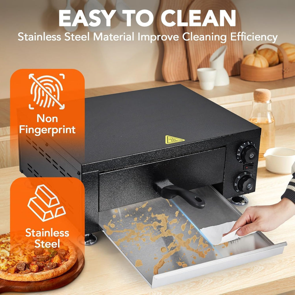 Commercial Electric Pizza Oven 12" 1100W Sealed Stainless Steel Countertop Pizza Maker with Timer for Restaurant, Pizzeria, Food Truck | Indoor Professional Baking Equipment