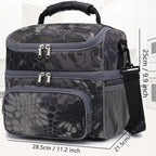 FlowFly Double Layer Cooler Insulated Lunch Bag Adult Lunch Box Large Tote Bag for Men, Women, With Adjustable Strap,Front Pocket and Dual Large Mesh Side Pockets