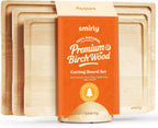 SMIRLY Wood Cutting Boards for Kitchen Wooden Chopping Board Set Reversible with Deep Juice Grooves Grip Handles, Large Charcuterie Tray for Home Kitchen, Natural Birch, 3Pcs with Holder