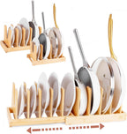 Pot and Pan Organizer for Under Cabinet – Bamboo Pot Lid Organizer for Cabinet with Magnetic Lock, Expandable 2-in-1, Adjustable Dividers, Non-Slip Base for Cutting Boards, Cookie Sheets, Bakeware