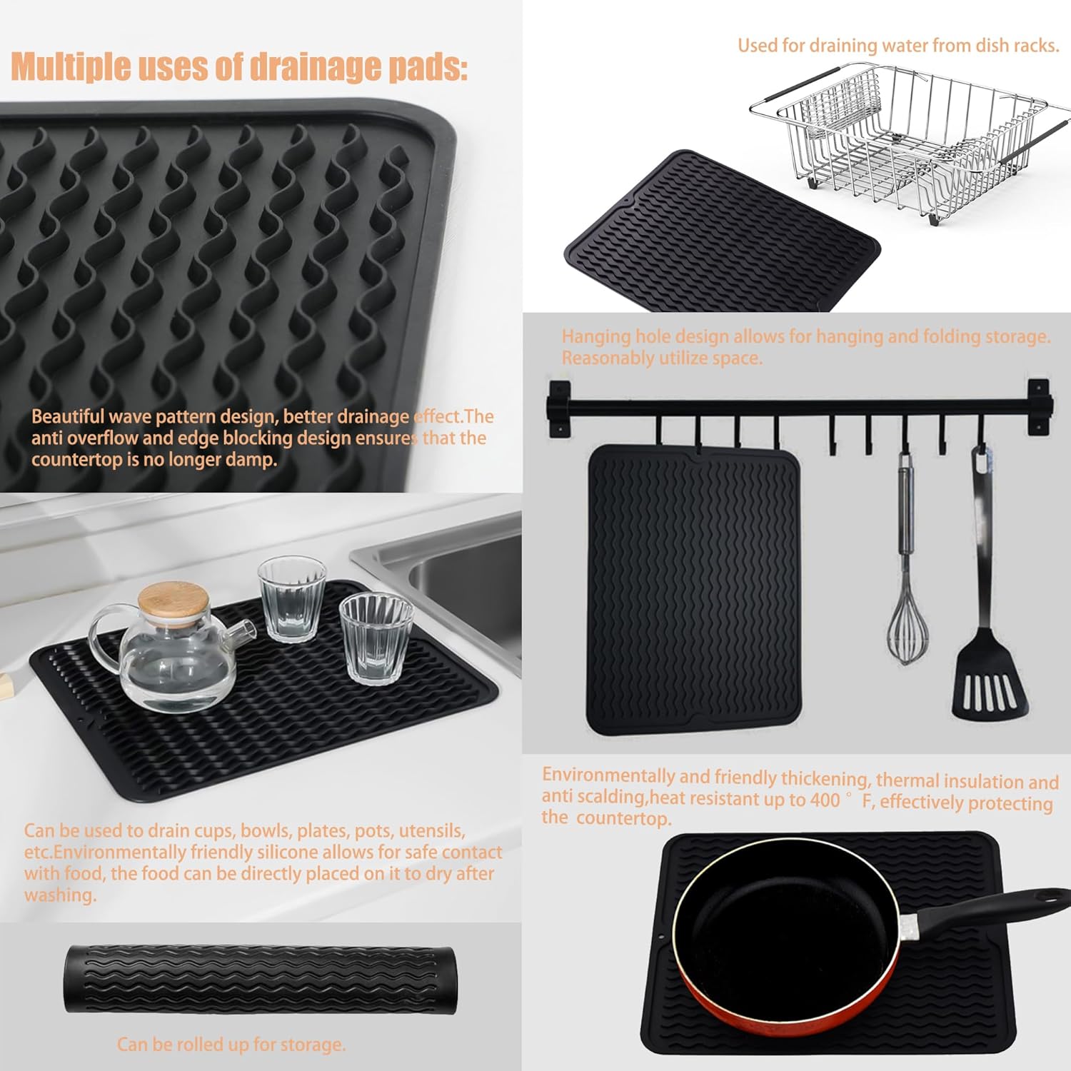 Stainless Steel Dish Drying Rack(15.2"L X 11"W X 5.3"H), Expandable Fruit & Vegetable Drain Rack over Sink, Dish Drainer Rack in Sink, with Stainless Steel Utensil Holder & Silicone Mat(16")