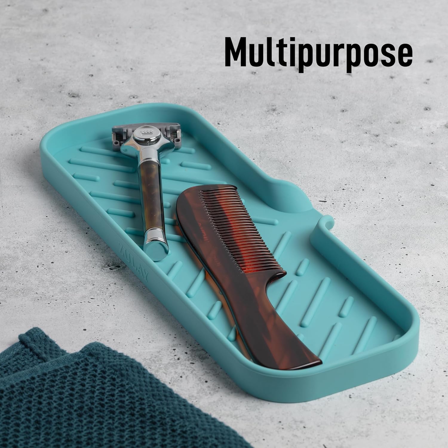 Zulay Kitchen Large Silicone Sponge Holder (12x4) – Flexible Sink Organizer Tray for Kitchen & Bathroom – Multipurpose Soap Dish for Sponges, Makeup, Trinkets & More (Aqua Sky)