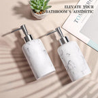 2pcs/Set Hand Soap Dispenser Sets - 10.8oz Refillable Resin Liquid Soap Dispensers with Rust-Proof Pump for Bathroom Countertop or Kitchen, Marble White