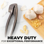 Zulay Kitchen Premium Garlic Press Set – Rust Proof & Dishwasher Safe Garlic Mincer Tool with Silicone Garlic Peeler & Brush, Easy Squeeze & Clean, Ergonomic Soft Grip Handle - Medium – Dark Gray