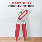Zulay Kitchen Heavy Duty Stainless Steel Can Opener Manual with Large Bottle Opener - Manual Can Opener with Turn Knob with Soft Grip Handles - Red