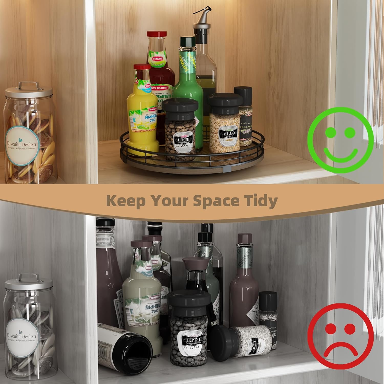 Acacia Wood 10" Lazy Susan Turntable Organizer for Table Top, Farmhouse Round Wooden Lazy Susan for Cabinet Kitchen Centerpieces Coffee Table, for Condiments Spices, Bathroom Vanity Tray Decor