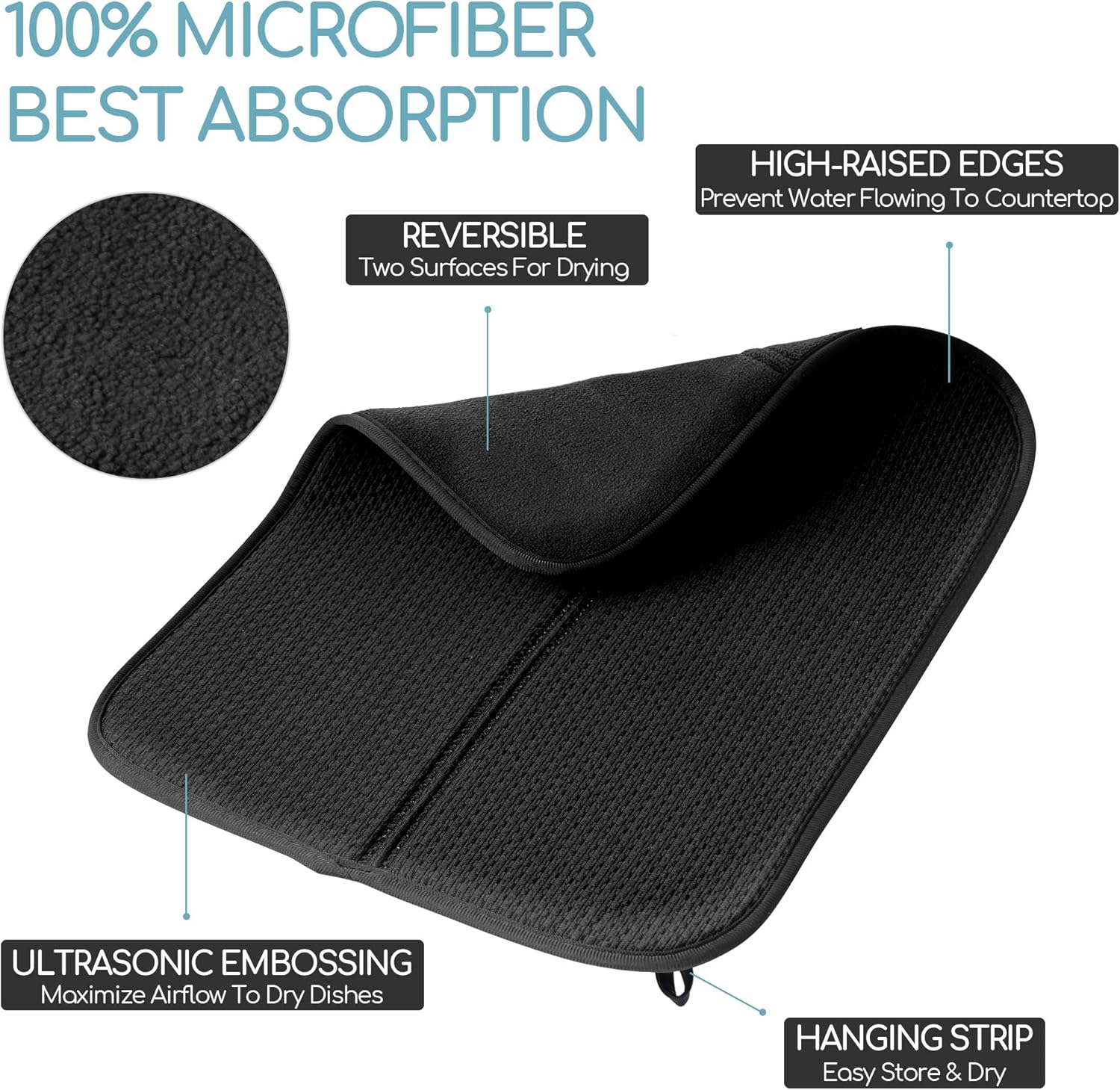 FRESHMINT 2 Pack Dish Drying Mat, 16"x18” Large Dish Drying Mats for Kitchen Counter, Microfiber Absorbent Dish Drying Pad, Dish Drainer Mats for Countertops, Rack, Sink