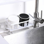 Ceramic Sponge Caddy for Kitchen Sink - Black Dish Sponge Holder, Scouring Pads Drying Rack for Countertop