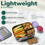 Everusely - Bento Box - Lavender, 27oz / 0.8 L - Stainless Steel Lunch Box with Leakproof Condiment Container - 3 Compartment Snack Organizer for On the Go Meals - Freezer & Dishwasher Safe