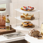 Plate Organizer for Cabinet Space Saver - Acrylic Corner Shelf for Dishes, Bowls, 3-Tier Kitchen Countertop Cabinet Organization, Dinner Plates Holder, and Small Shelf for Bathroom Storage - White