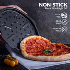 HONGBAKE 2 Pack Pizza Pan with Holes 12 Inch, Nonstick Pizza Tray for Oven with Widen Handles, Hot Air Pizza Crisper Tin, Round Baking Sheet for Frozen & Homemade Pizza, Grey