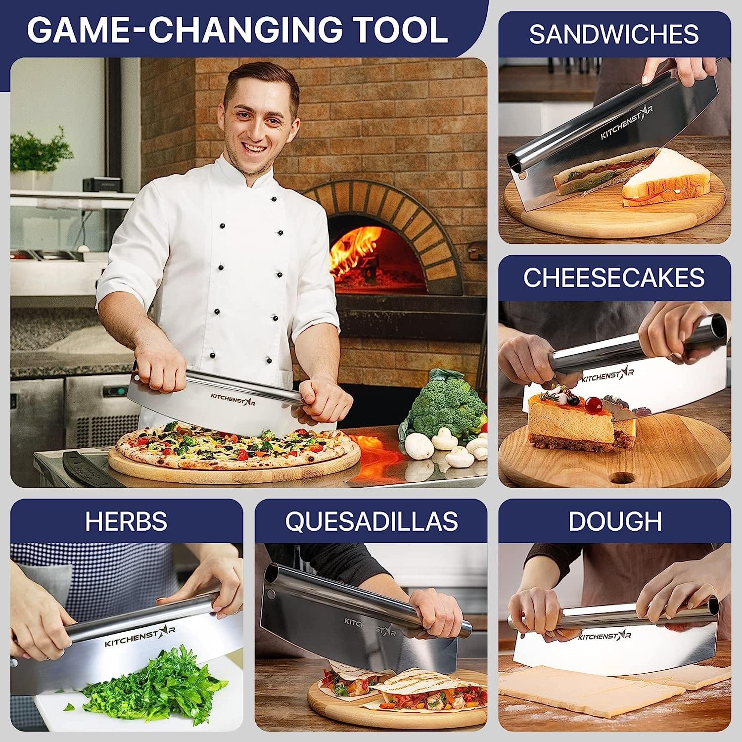 14" Pizza Making Kit (Set of 2) - 14" Pizza Cutter Rocker Knife with Blade Cover + 13" Perforated Stainless Steel Pizza Peel with Folding Handle - Ultimate Pizza Oven Accessories