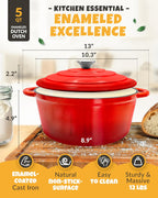 Dutch Oven for Bread Baking - incl. Sourdough Bread-Baking Supplies like Banneton Bread-Proofing Basket - 5QT Enameled Cast Iron Bread-Oven with Lid, Bread-Pan Sour Dough Starter Kit