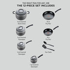 T-fal Ultimate Hard Anodized Nonstick Cookware Set 12 Piece, Oven Broiler Safe 400F, Lid Safe 350F, Kitchen Cooking Set w/Fry Pans, Saucepans, Dutch Oven, Pots and Pans, Dishwasher Safe, Black