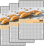15.8”×9.8” Cooling Rack, 3P Stainless Steel Baking Rack, Oven Safe Cooling Racks for Cooking and Baking, Black Roasting Rack & Wire Rack & Cookie Cooling Rack for Roasting, Grilling, Drying