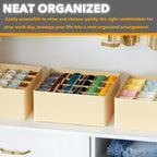 SpaceAid Sock Drawer Organizer Divider 3 Pack, 64 Cell Dresser Closet Nursery Underwear Organizers Storage Bins for Organizing Socks Underwear Ties Belts (Beige)
