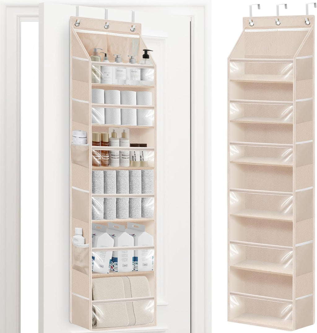 STORAGE MANIAC Over the Door Organizer Large Capacity Hanging Organizer, Clear Deep Pockets Behind Door Closet Organizer and Storage for Nursery, Bathroom, Bedroom, Pantry, 1 Pack Oat Beige