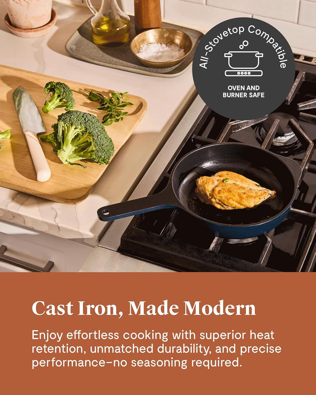 Caraway Cast Iron Skillet - 8” Enameled Cast Iron Pan With 3 Layer Enamel Coating - No Seasoning Required - Compatible With All Stovetops - Free From Forever Chemicals - Gray