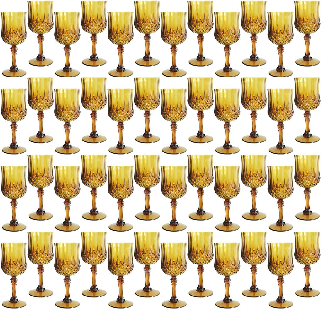 Plastic Wine Glasses，Plastic Goblets Vintage Style Cordial Drinking Glasses for Wedding Reception, Grand Event Party Supplies (48, Amber)