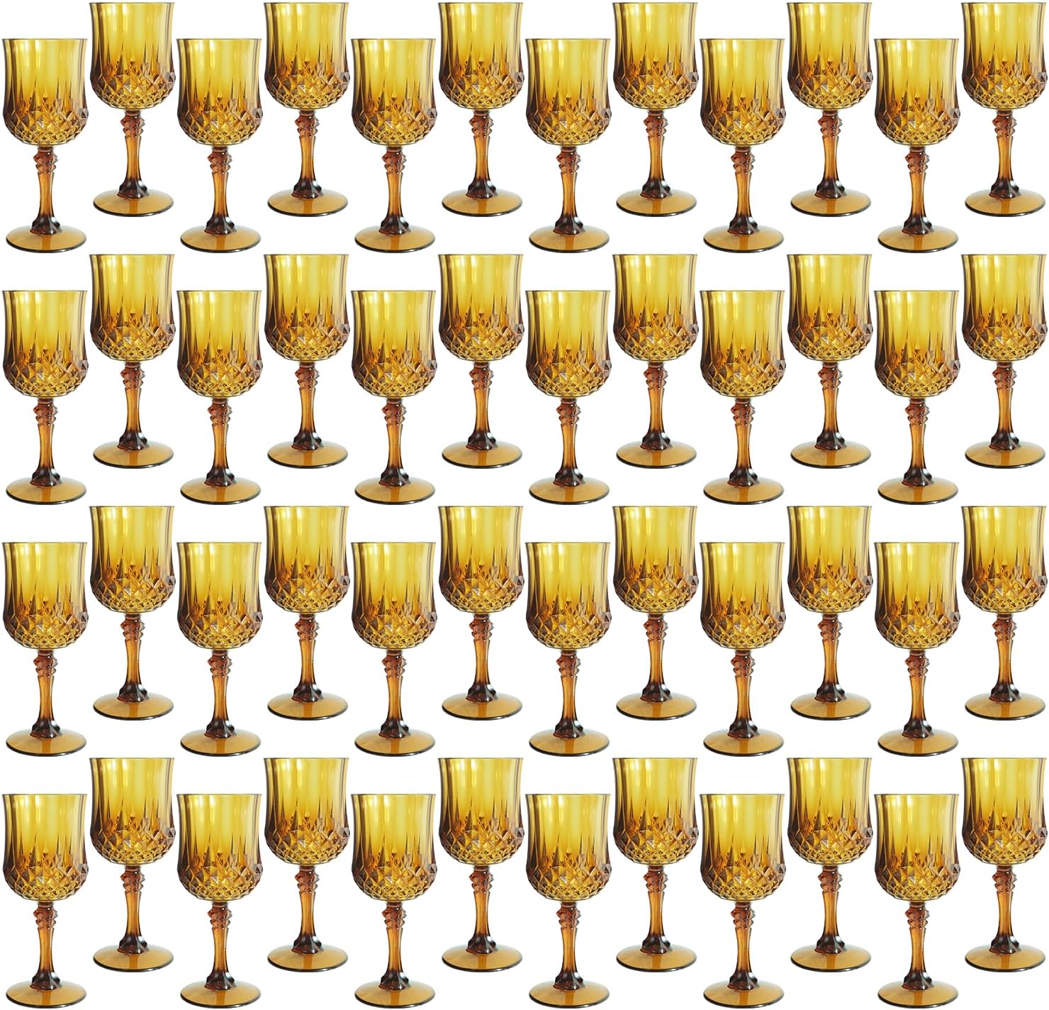 Plastic Wine Glasses，Plastic Goblets Vintage Style Cordial Drinking Glasses for Wedding Reception, Grand Event Party Supplies (48, Amber)
