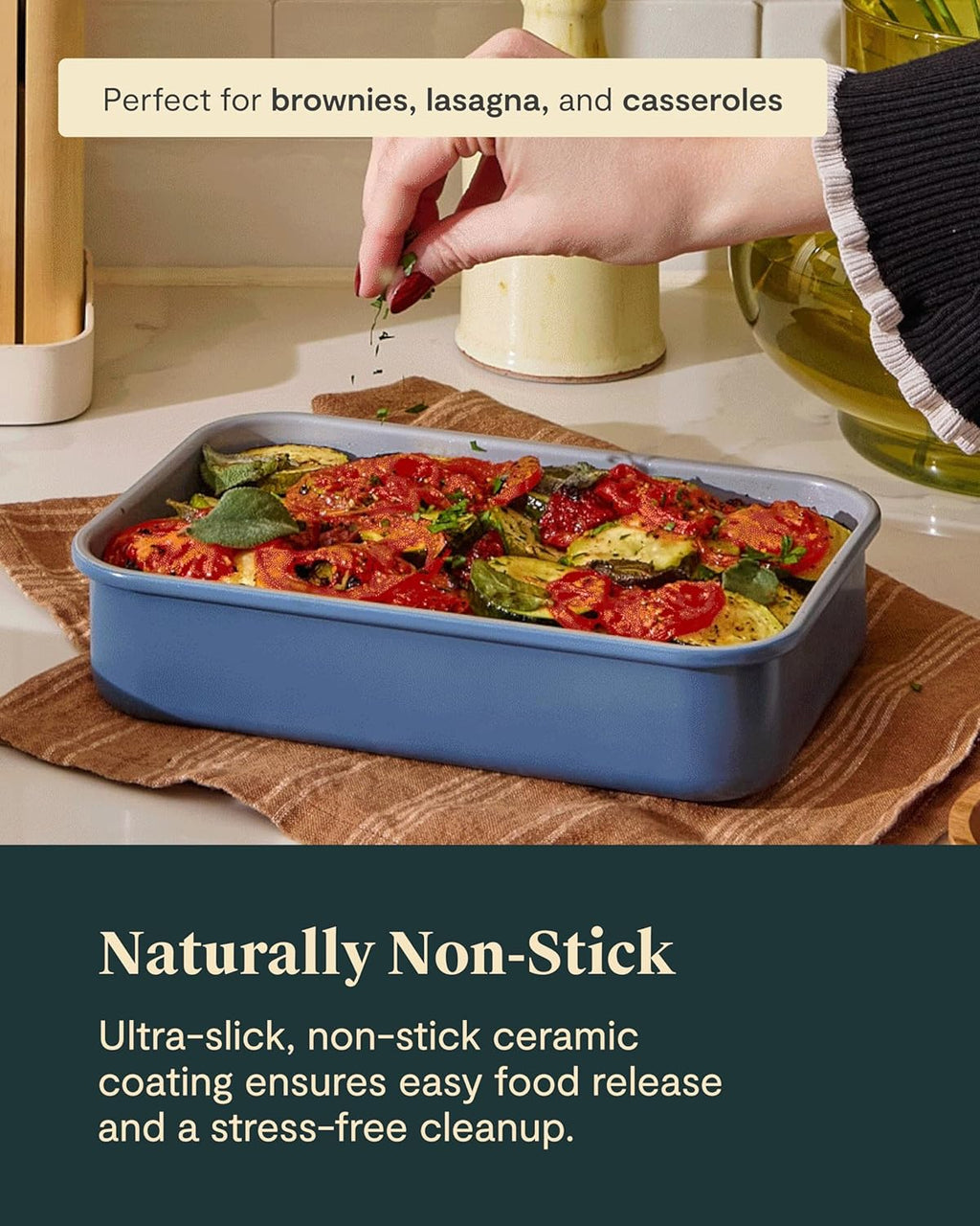 Caraway Nonstick 9” x 6.5” Small Rectangle Baking Pan Duo – Non-Toxic, PTFE & PFOA Free – Aluminized Steel Core – Deep Ceramic Baking Pan for Casseroles, Lasagna & More - Perracotta