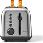 BUYDEEM DT620 2-Slice Toaster, Extra Wide Slots, Retro Stainless Steel with High Lift Lever, Bagel and Muffin Function, Removal Crumb Tray, 7-Shade Settings,Stainless Steel