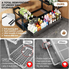 1 Pack-19"-32"W Expandable Under Sink Organizer With Upgrade Ball-Bearing Slide,2-Tier Pull Out Under Cabinet Organizer Height Adjustable,Not Suitable For Cabinets With Partitions In The Middle
