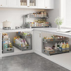 1 Pack 20.47IN Depth Under Sink Storage Organizer, Large 2-Tier Elegant Mesh Pull Out Shelf for Kitchen and Bathroom Cabinet Organization, L-Shaped and Adjustable Height Design-Gun Gray
