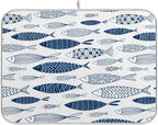 Cartoon Fish Dish Drying Mat for Kitchen Counter Absorbent Microfiber Drying Pad, Large 18x24 in, Reversible Drainer Mats