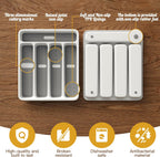 5-Slot Utensil Drawer Organizer for Silverware & Cutlery | Large Plastic Utensil Holder with Non-Slip Design, Silverware Drawer Organizer, BPA-Free (White)