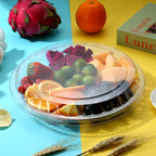 12 Pack Round Plastic Veggie Tray with Lid Fruit Tray 6 Divided Compartment Container Food Serving Dip Platter Reusable Catering Trays for Veggie Fruit Snack Party and Buffet Trays（Clear，12inch）