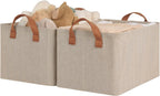 StorageWorks Storage Bins, Fabric Storage Bins for Shelves, Storage Baskets with Metal Frame, Closet Baskets and Bins with Handles, Brown and Beige, 2-Pack