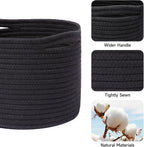 Small Basket for Organizing | Cube Shelf Closet Storage Baskets | 9.7×9.7×7.1” | Woven Rope Gift Basket | Nursery | Round 3 Packs Black