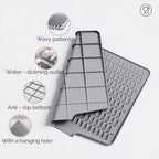 Silicone Dish Drying Mat for kitchen Countertop, Heat Resistant Mats, Dish Drainers for Kitchen counter, Hot Pot Holders, Dish Drying Rack with Built in Drain,(Gray, 15.6"x13")