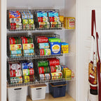 Stackable Can Organizer for Pantry with 2 Adjustable Dividers, Soda Can Organizer, Can Storage Dispenser Holds up to 28 Cans, 2 tier Metal Wire Baskets Can Holder for Kitchen Cabinet Pantry, Black