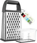 Spring Chef Professional Gray 10" Parmesan Cheese Grater With Container, Stainless Steel & Soft Grip Handle, 4 Sided Kitchen Carrot Shredder, Handheld Box Grater for Potato, Veggie, Ginger, Hashbrown