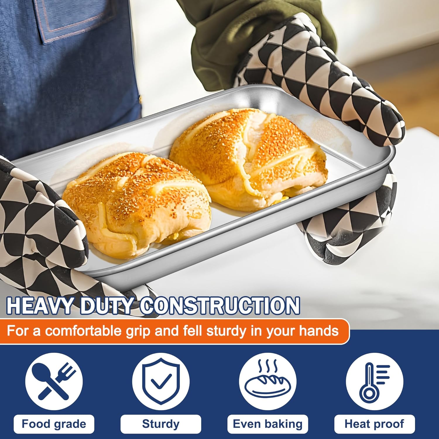 P&P CHEF 10.5 Inch Baking Cookie Sheet, Oven Pan Tray Stainless Steel Sheet Pan for Kitchen, Oven Bakeware for Multi Uses, Shiny Look & Dishwasher Safe, Healthy & Heavy Duty, 1Pc