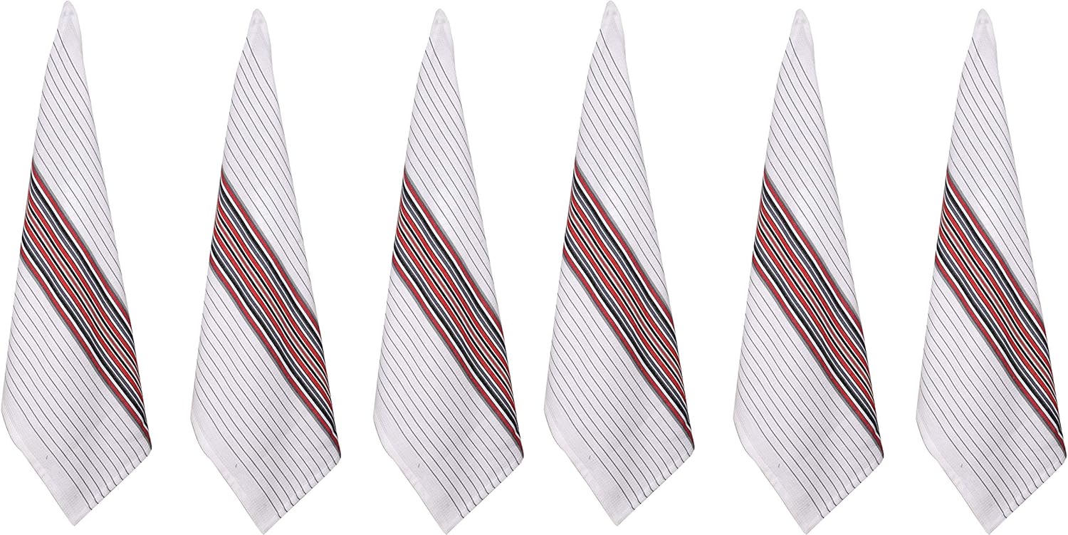 Urban Villa Kitchen Towels, Premium Quality, Cotton Dish Towels,Mitered Corners,Ultra Soft (Size: 20X30 in), White Waffle Stripes, Highly Absorbent Bar Towels & Tea Towels - (Set of 6)