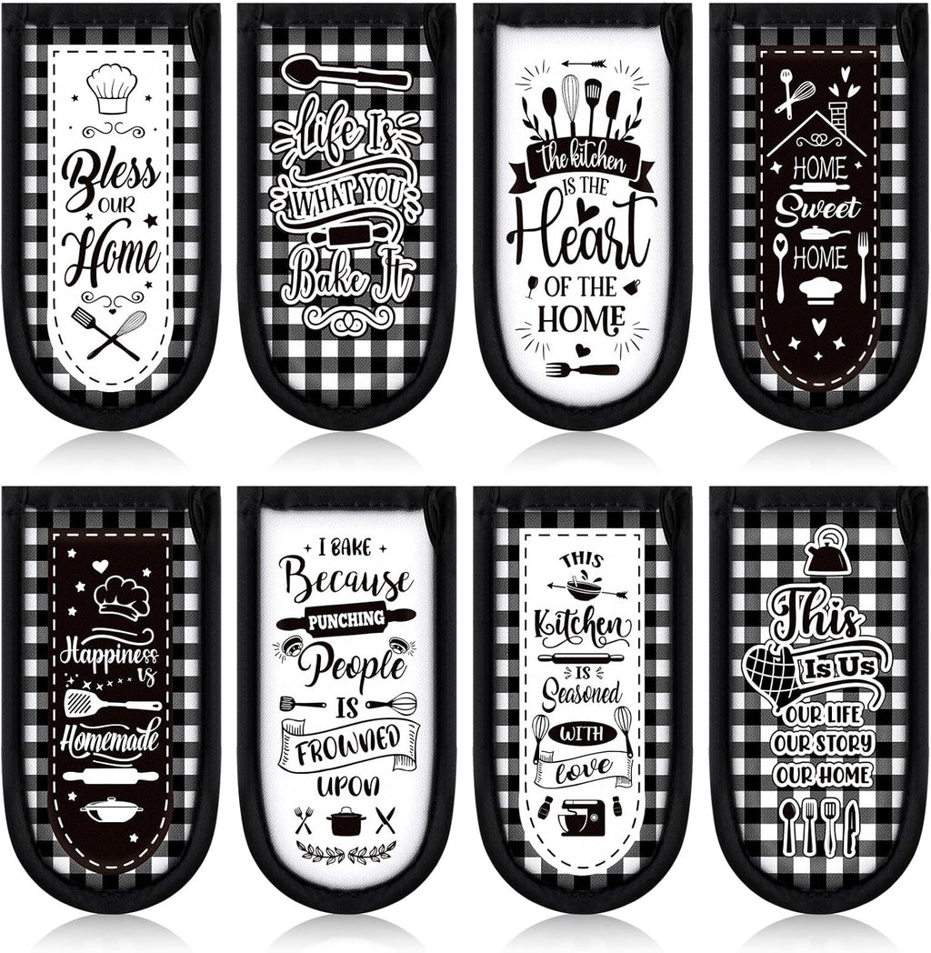 Patelai 8 Pcs Kitchen Them Cast Iron Skillet Handle Covers Heat Resistant Pan Handle Holder Sleeve Black and White Buffalo Plaid Non Slip Skillet Pot Holders Mitt for Kitchen BBQ Baking Cookware Decor