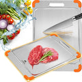 100% Pure Titanium Cutting Board with Grooves, Update Double Side Titanium Chopping Board, Silicone Anti-slip Stainless Cutting Boards for Kitchen 8 * 12 IN, Orange