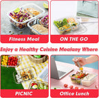 VERONES 10 Pack Glass Meal Prep Containers 2 Compartment Set, 36OZ Airtight Lunch Containers, Glass Food Storage Containers with Lids, for Microwave, Oven, Freezer & Dishwasher Friendly,Red