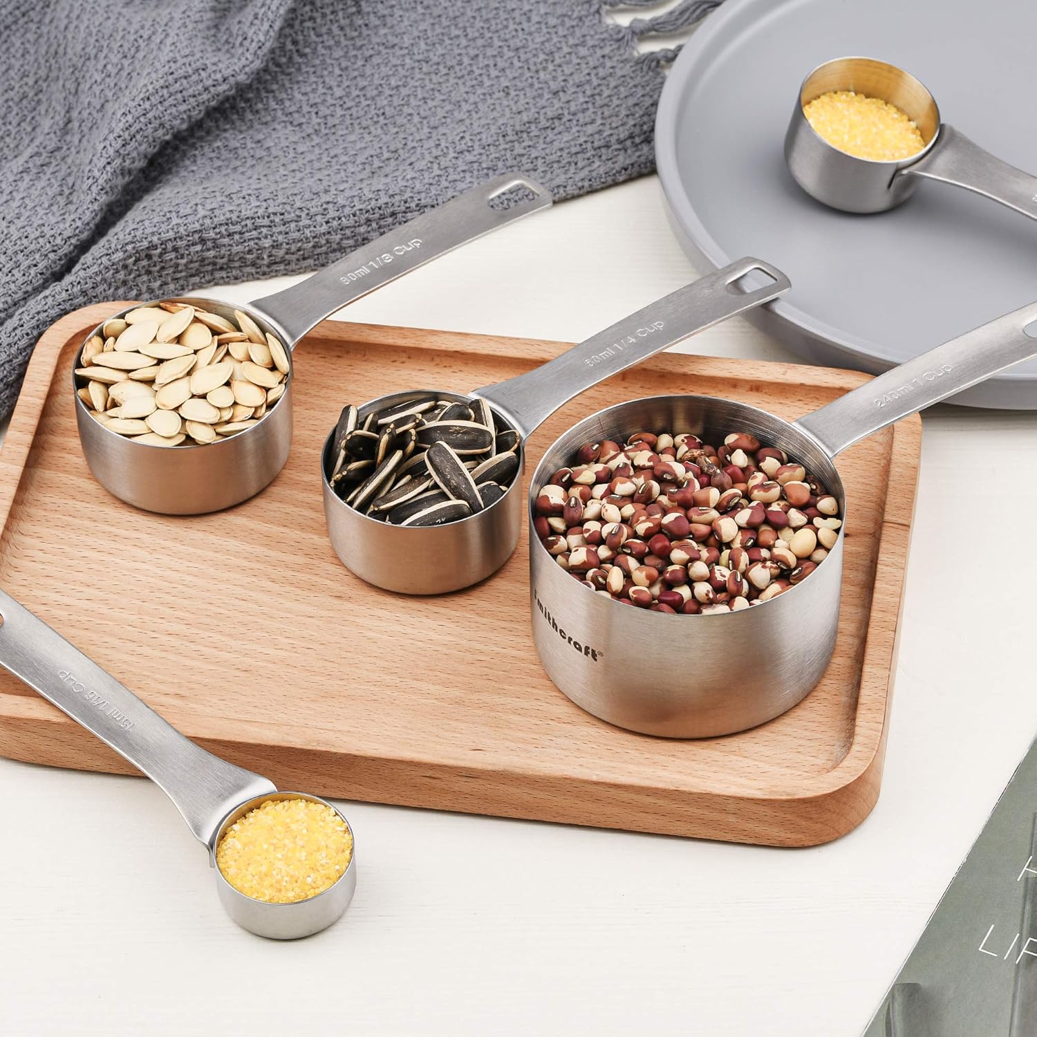 Measuring Cups and Spoons Set, 18/8 Stainless Steel Measuring Cups & Spoons Set with Leveler & Measure Equivalents, Dry & Wet Metal 5 Measure Cups & 5 Measuring Spoons for Kitchen & Baking