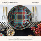 MACKENZIE-CHILDS Enamel Serving Platter, Decorative Serving Platter for Food, 16 Inches, Black Tartan