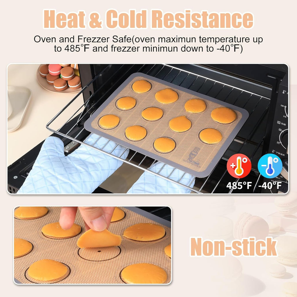 Silicone Baking Mat Macaron - Set of 3 (2 Half Sheet Liners and 1 Quarter Sheet), Non Stick Silicon Cookie Oven Liner For Macaroons, Bake Pans, Pizza, Toaster, Cake and Bread Making (16.5x11.6, Grey)