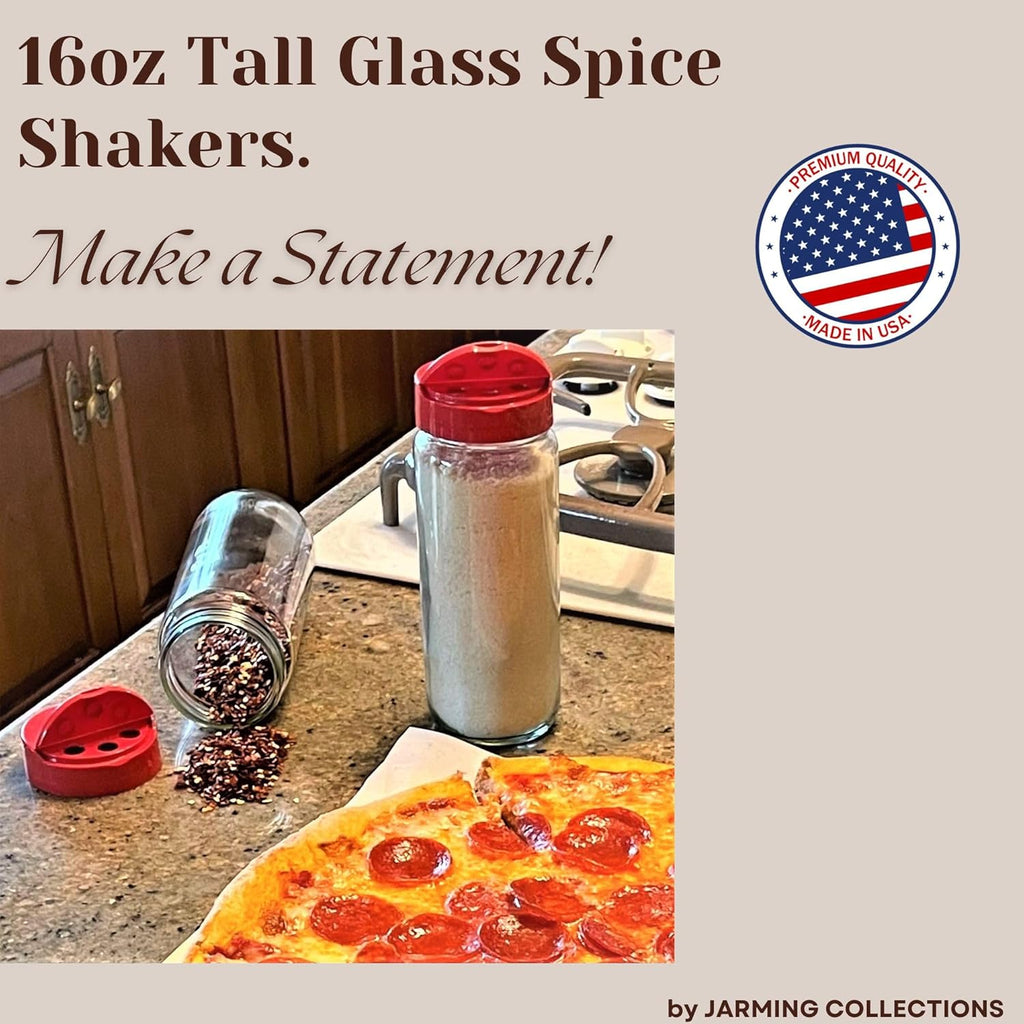 JARMING COLLECTIONS Glass Spice Jars with Shaker Lids - Spice Jars 16 oz for Food Storage, Spice Containers for Kitchen Organization, Organizing Bottles for Spices (Red - Set of 3)