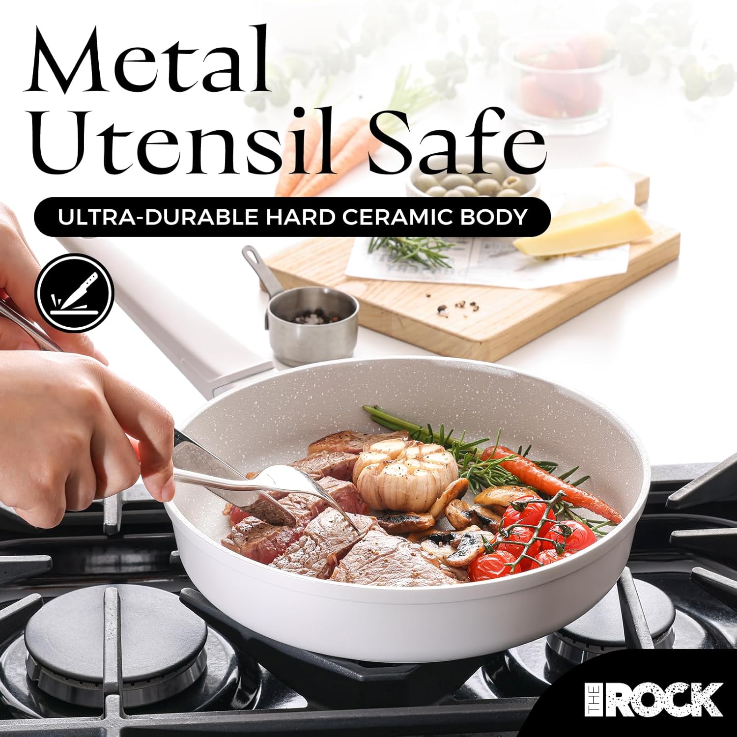 THE ROCK SOHO 9.5-Inch Ceramic Non Stick Frying Pan – Nothing Sticks, Never Warps, Lasts Longer, Non Toxic Skillet with Heat-Resistant Handle, PTFE PFOA & PFAS Free, Oven & Dishwasher Safe, Cream