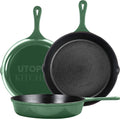 Utopia Kitchen Cast iron Skillets 3 Piece Set, Chefs Pan, Pre Seasoned Cast iron Skillets, 6, 8 & 10 Inches, Easy Use in the Oven, Stove, Grill, or Campfire, Green