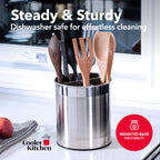 Cooler Kitchen Rotating Extra Large Stainless Steel Utensil Holder Caddy with Sturdy No-Tip Weighted Base, Removable Divider, and Gripped Insert Bottom -Dishwasher Safe Metal Cooking Utensil Holder…