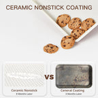 HONGBAKE 3 Pack Nonstick Ceramic Baking Sheet Pan Set for Oven, Non-Toxic Half/Quarter/Jelly Roll Pans with Diamond Texture, Heavy Duty 0.8mm Thick Aluminized Steel Cookie Trays for Cooking, Cream